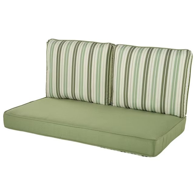 2-Piece Sage Green Stripe Patio Loveseat Cushion