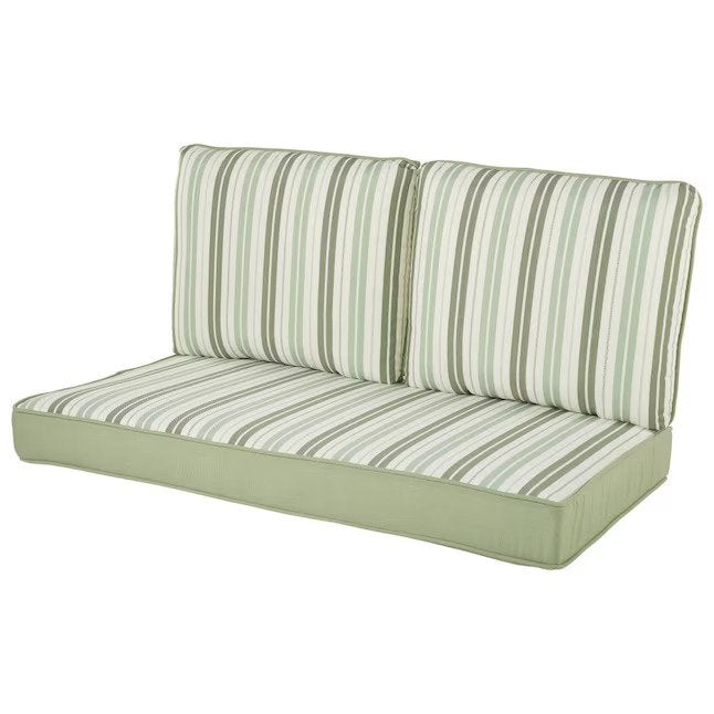 2-Piece Sage Green Stripe Patio Loveseat Cushion