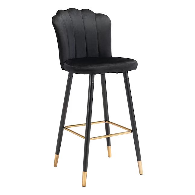 Black Bar height Upholstered Metal Bar Stool with Back