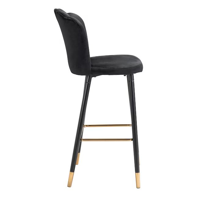Black Bar height Upholstered Metal Bar Stool with Back