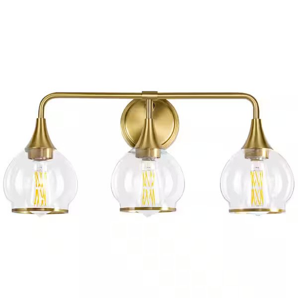 3-Light Gold Bathroom Vanity Light with Clear Globe Glass Shades