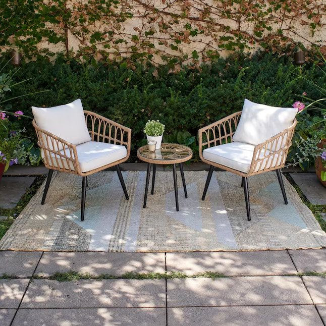 3-Piece Wicker Patio Conversation Set with White Cushions