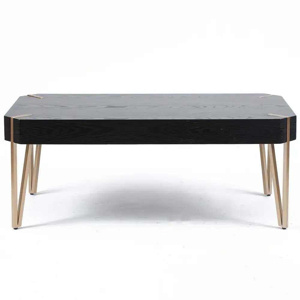 Black/Brass Large Rectangle Wood Coffee Table