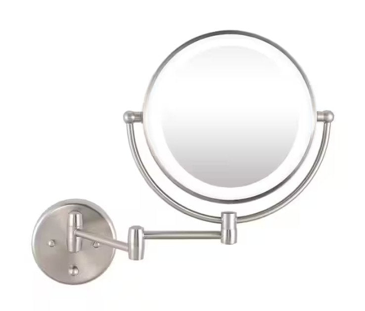 1-Light Brushed Nickel LED Vanity Light Bar with Round Mirror