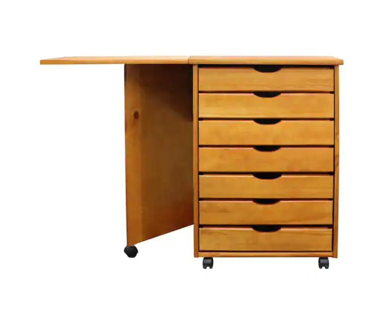 7-Drawer Gate Leg Roll Cart Desk