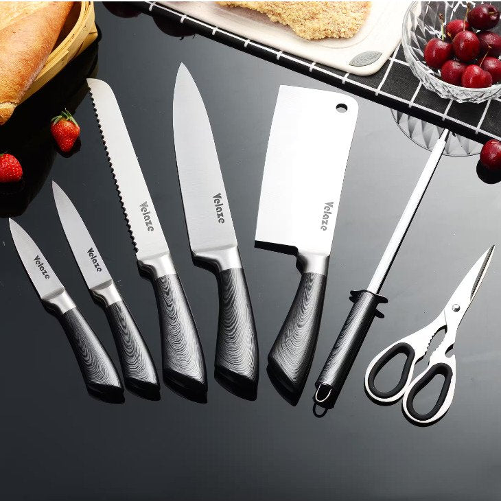 8-Piece Dark Gray Acrylic Handle Stainless Steel Knife Set with Knife Block