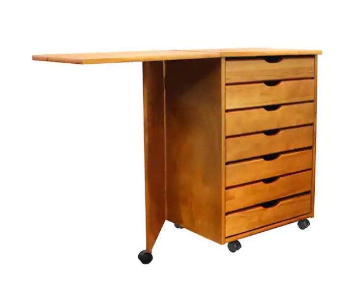 7-Drawer Gate Leg Roll Cart Desk