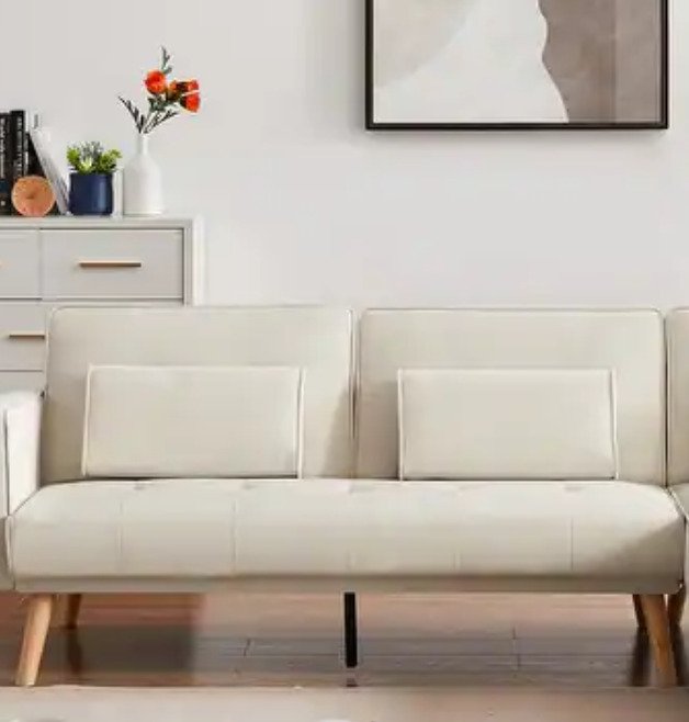 Ivory Armless Sofa with 3 pillows