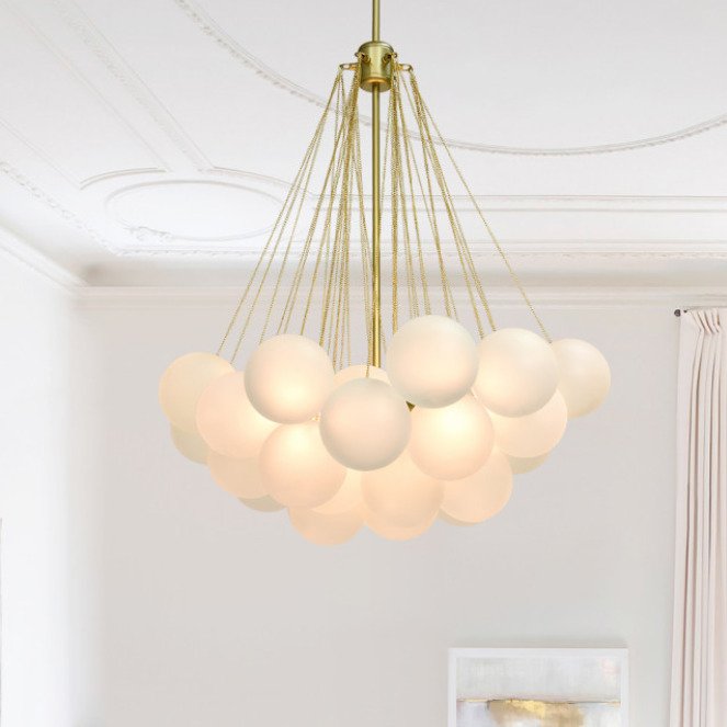 3-Light Glass Globe Bubble Chandelier, Brass