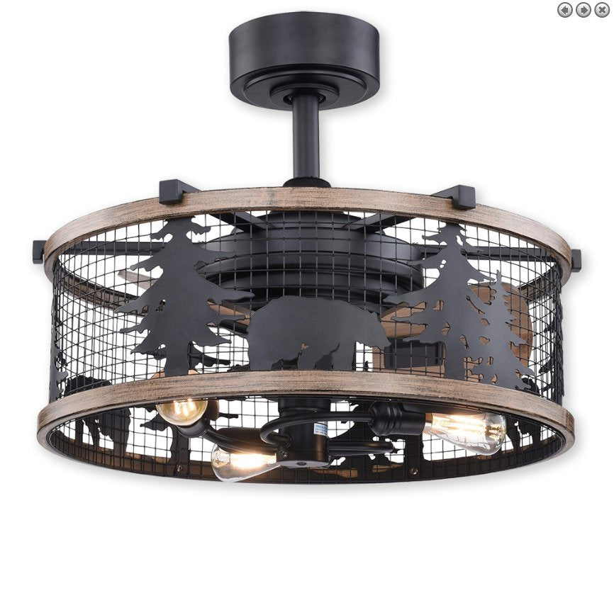 Kodiak 21" Rustic Cage Ceiling Fan with Light Kit and Remote