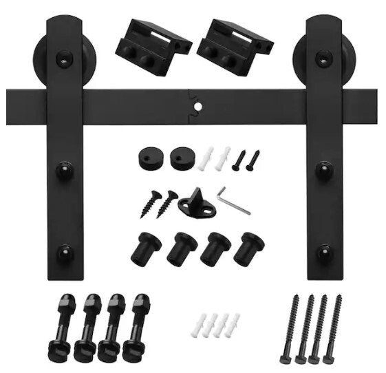 Black Sliding Barn Door Track and Hardware Kit with I-Shape Hanger For Single Door