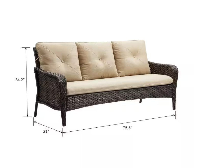 Brentwood Brown Wicker Outdoor Patio Sofa Couch with Beige Cushions