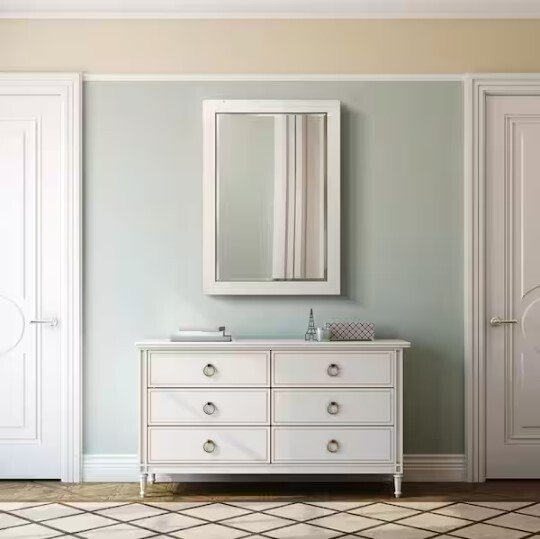 29x41  Framed Rectangle Beveled Edge Wood Mirror in Rustic White