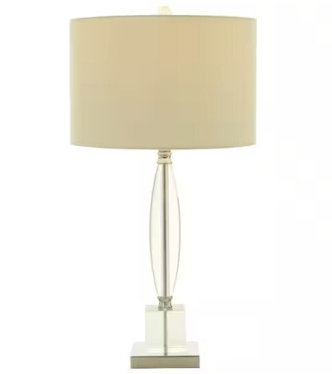 29 in. Clear Crystal Transparent Base Task and Reading Table Lamp with Drum Shade