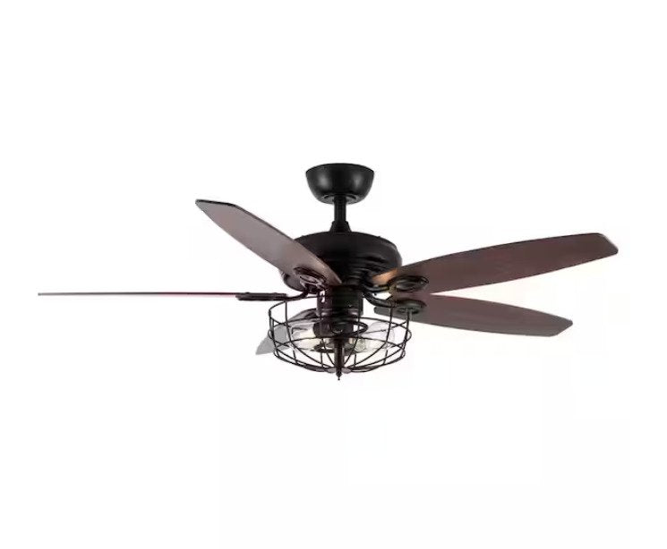 Indoor Industrial Downrod Mount Black Ceiling Fan with Light Kit and Remote Control