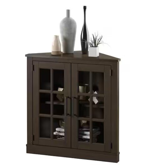 Stanton Birch Corner Accent Cabinet with Double Glass Doors
