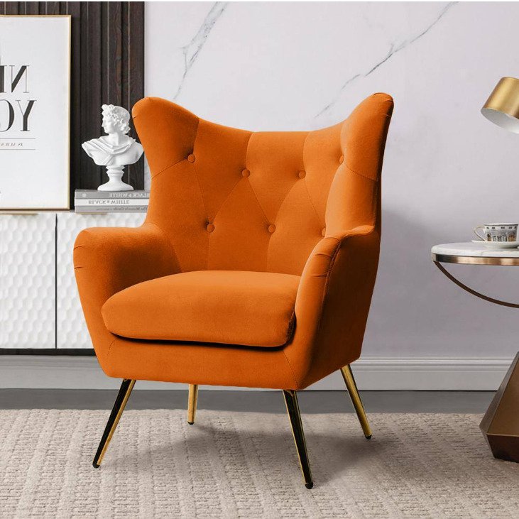 Jacob Orange Tufted Accent Wingback Chair with Golden Base