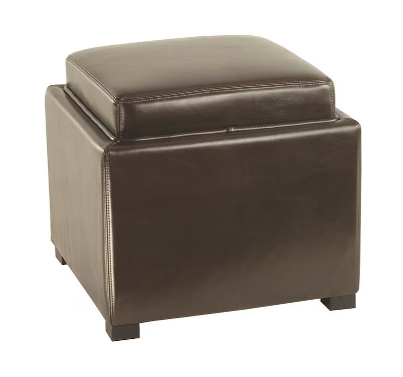 Bobbi Casual Brown Faux Leather Storage Ottoman