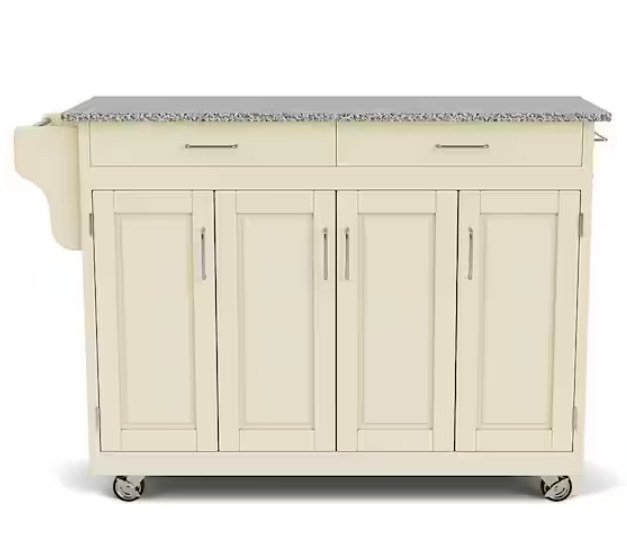 White Kitchen Cart with Salt and Pepper Granite Top