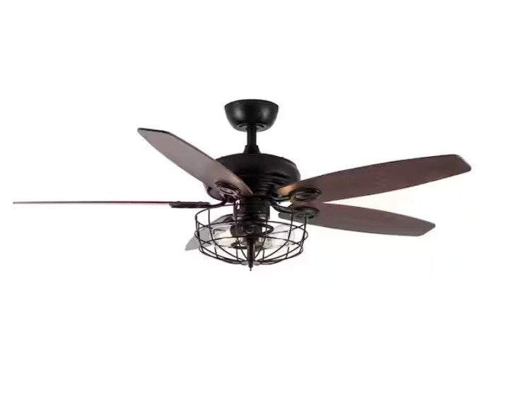 Indoor Industrial Downrod Mount Black Ceiling Fan with Light Kit and Remote Control