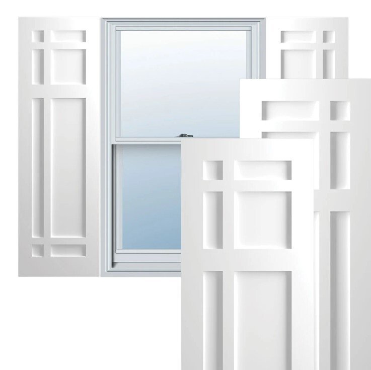 SET OF 2 True Fit PVC San Juan Capistrano Mission Style Fixed Mount Shutters (final cut, no further discounts)