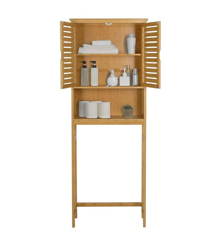 Yellow Bamboo Over-the-Toilet Storage with Adjustable Shelf