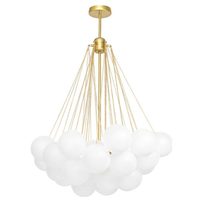 3-Light Glass Globe Bubble Chandelier, Brass