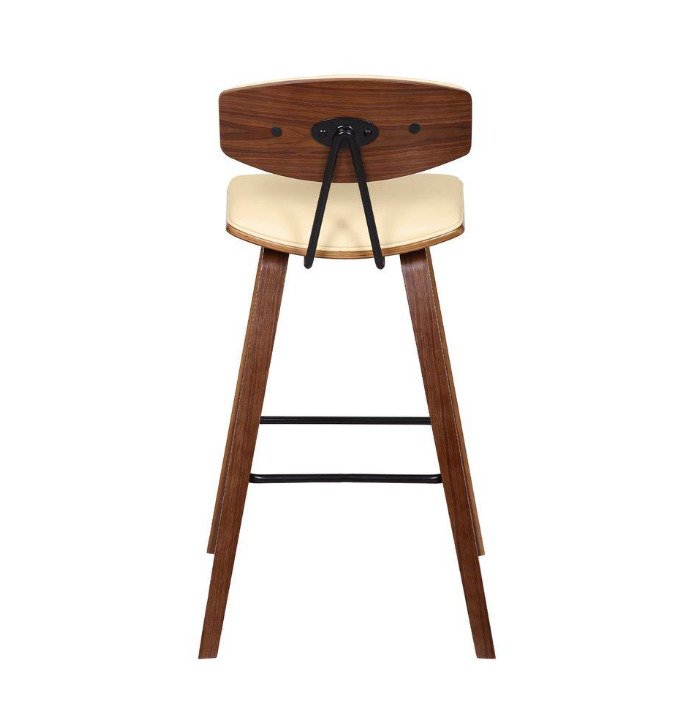 Fox Mid-Century Bar Height Bar Stool in Cream Faux Leather with Walnut Wood