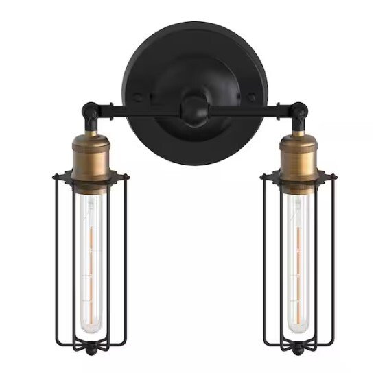 2-Light Dimmable Black Farmhouse Industrial Wall Sconce，Metal Cage Wall Light for Bedroom Hallway Corridor