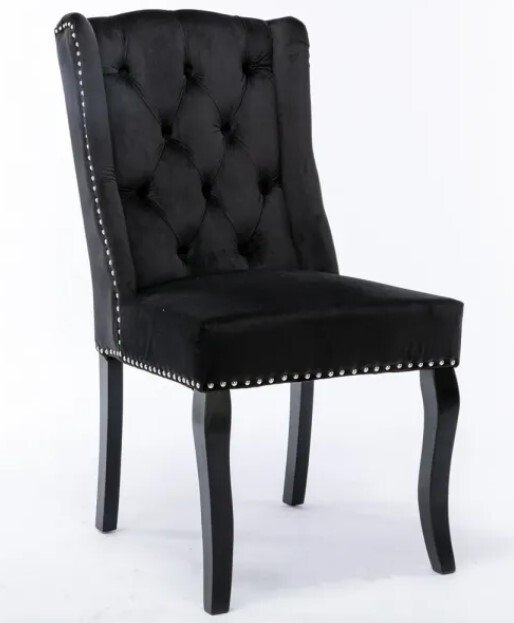 Wingback Dining Chair in Plush Velvet Fabric, Set of 2, Black