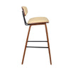 Fox Mid-Century Bar Height Bar Stool in Cream Faux Leather with Walnut Wood