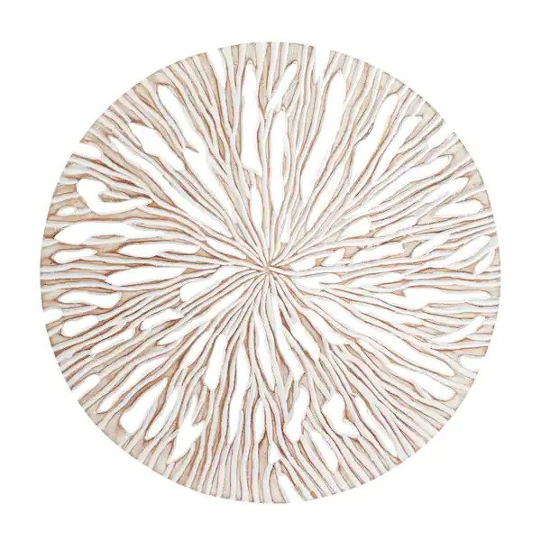 Beige Wood Handmade Intricately Carved Starburst Wall Decor
