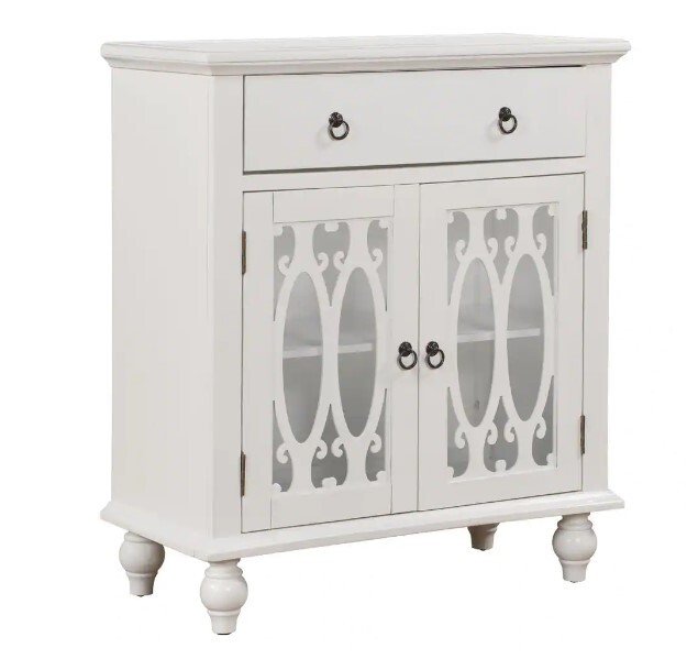 White Wood Accent Buffet Sideboard Storage Cabinet with Doors and Adjustable Shelf