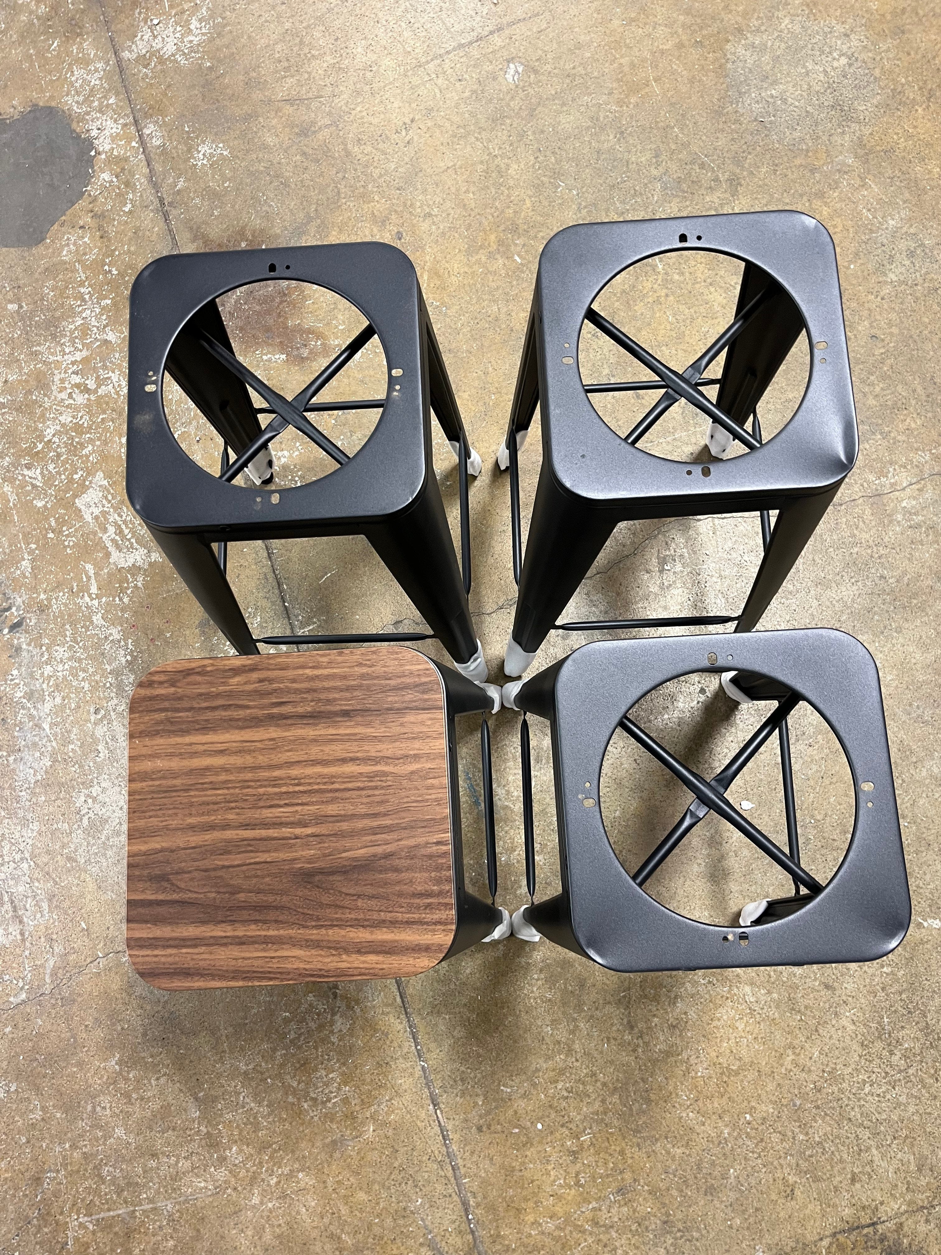 Bar Stools With Back set of 4 Industrial Metal Barstools with Wooden Seats - Black - Counter height