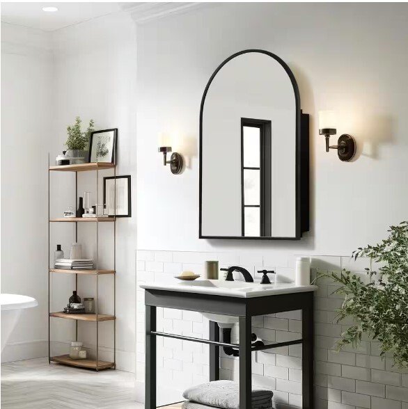 Arched Black Recessed/Surface Mount Medicine Cabinet with Mirror