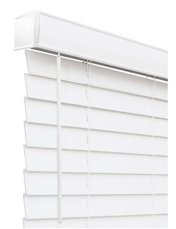 Basic White Cordless Room Darkening Fauxwood Blind with Slats