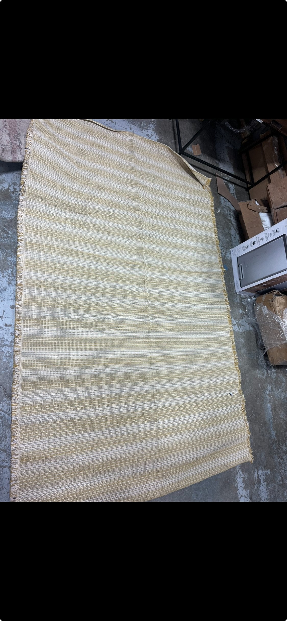 Augustine Collection Area Rug - 6'4" x 9'6"-  Ivory & Yellow, Cotton Stripe Fringe