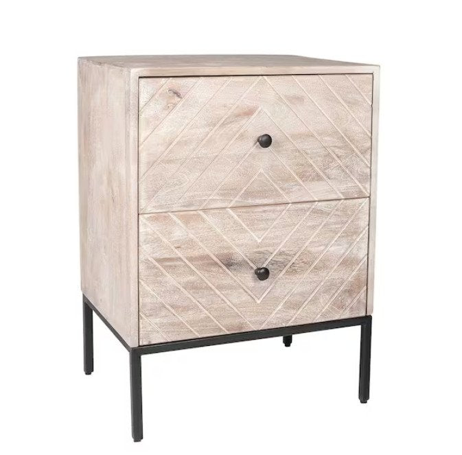 Two Drawer Whitewash Mango Wood Nightstand
