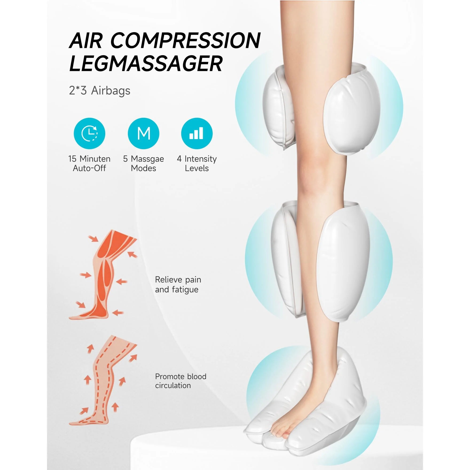 Leg Compression Massager for Circulation, Vericose Veins, Muscle Fatigue, Cramps, 2 Heat Levels Foot/Knee Massager