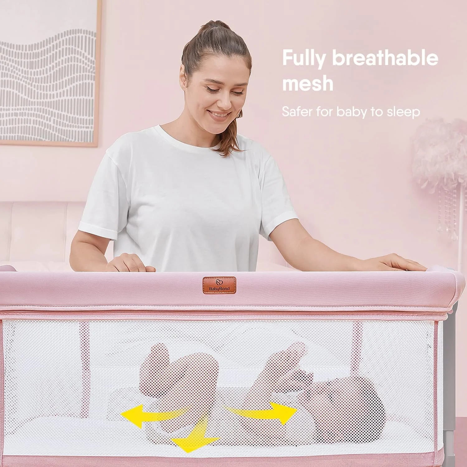 3 in 1 Bassinet Bedside Sleeper with Washable Soft Mattress and Sheet, Pink