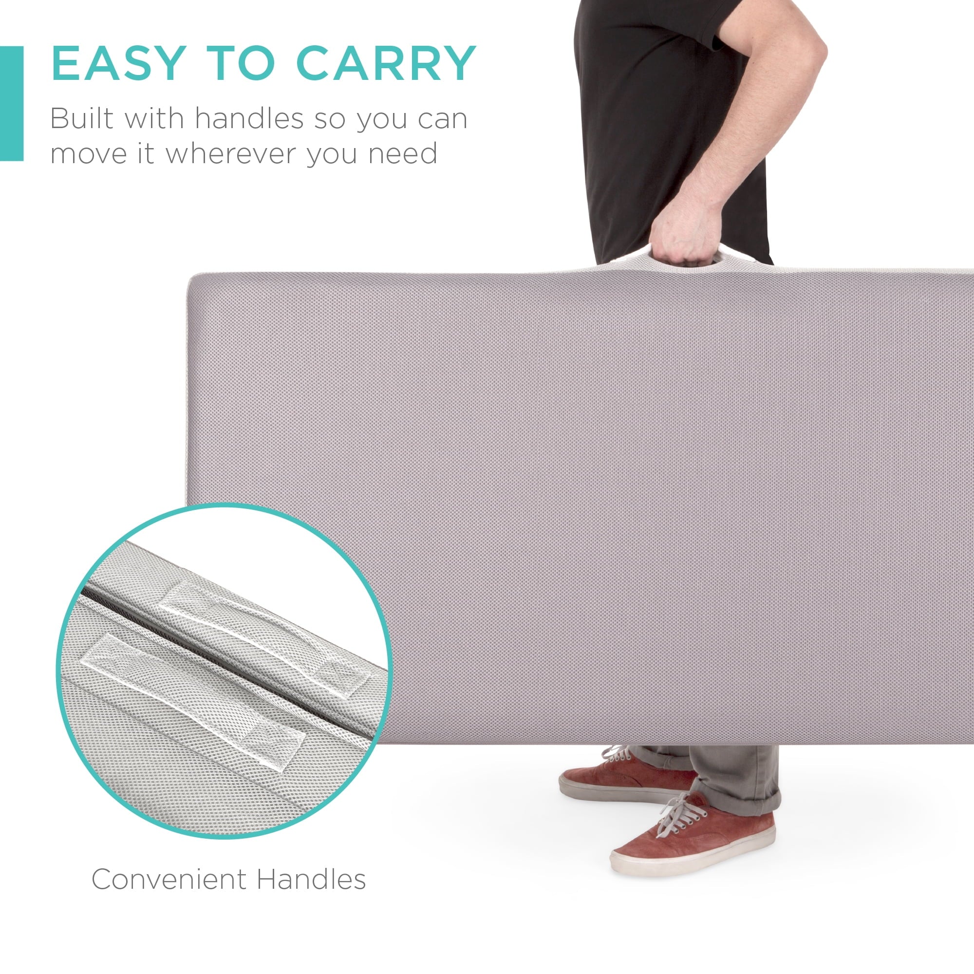 Folding Portable Queen Mattress Topper w/ Carry Case, Washable Cover - Gray