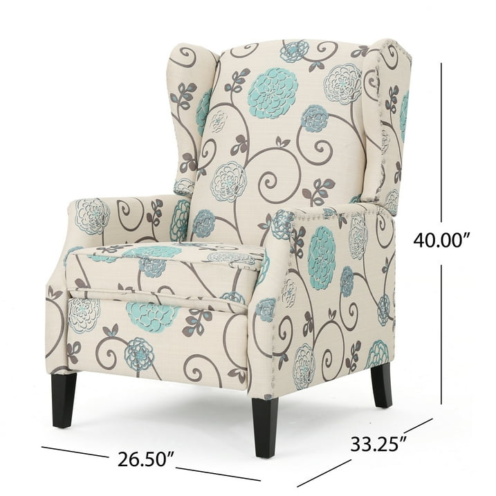 Westeros Wing Back Fabric Recliner, White and Blue