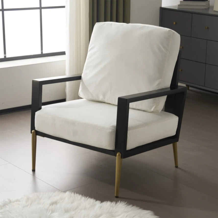Modern Low Back White Upholstered Accent Armchair
