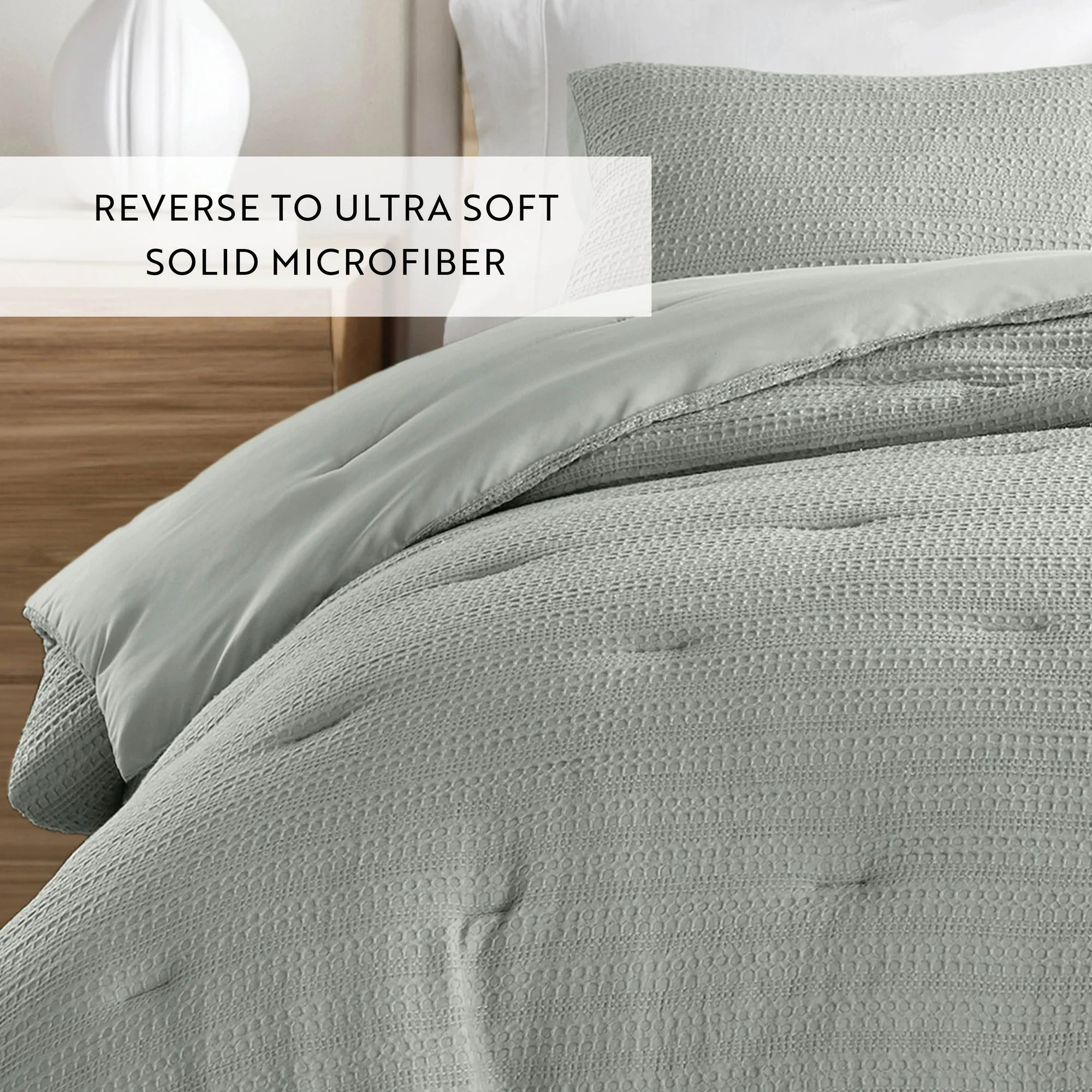 3 Piece Green Mist Waffle Textured All Season Down-Alternative Comforter Set, King