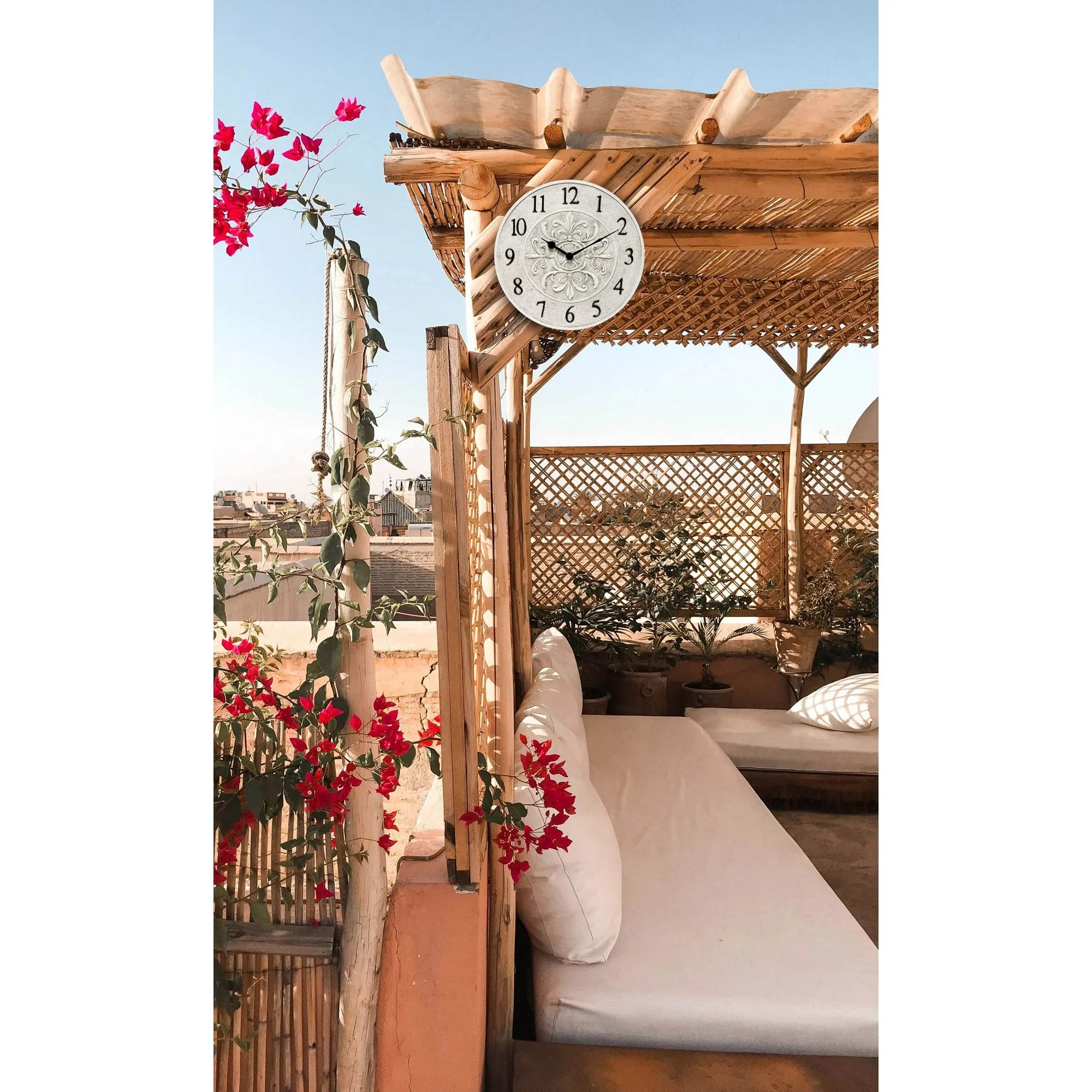 Blanc Fleur Weathered Off-White Outdoor 15-inch Analog Wall Clock