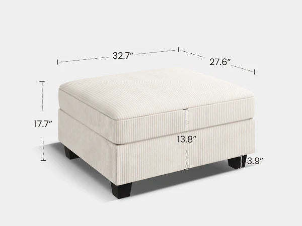 1 Piece Corduroy Modular Sectional Storage Ottoman