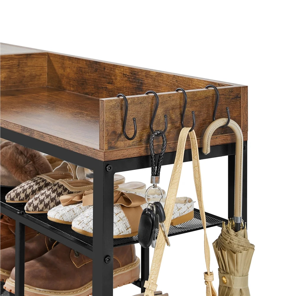 6-Tier Shoes Rack Shelf Organizer with Storage Box Rustic Brown