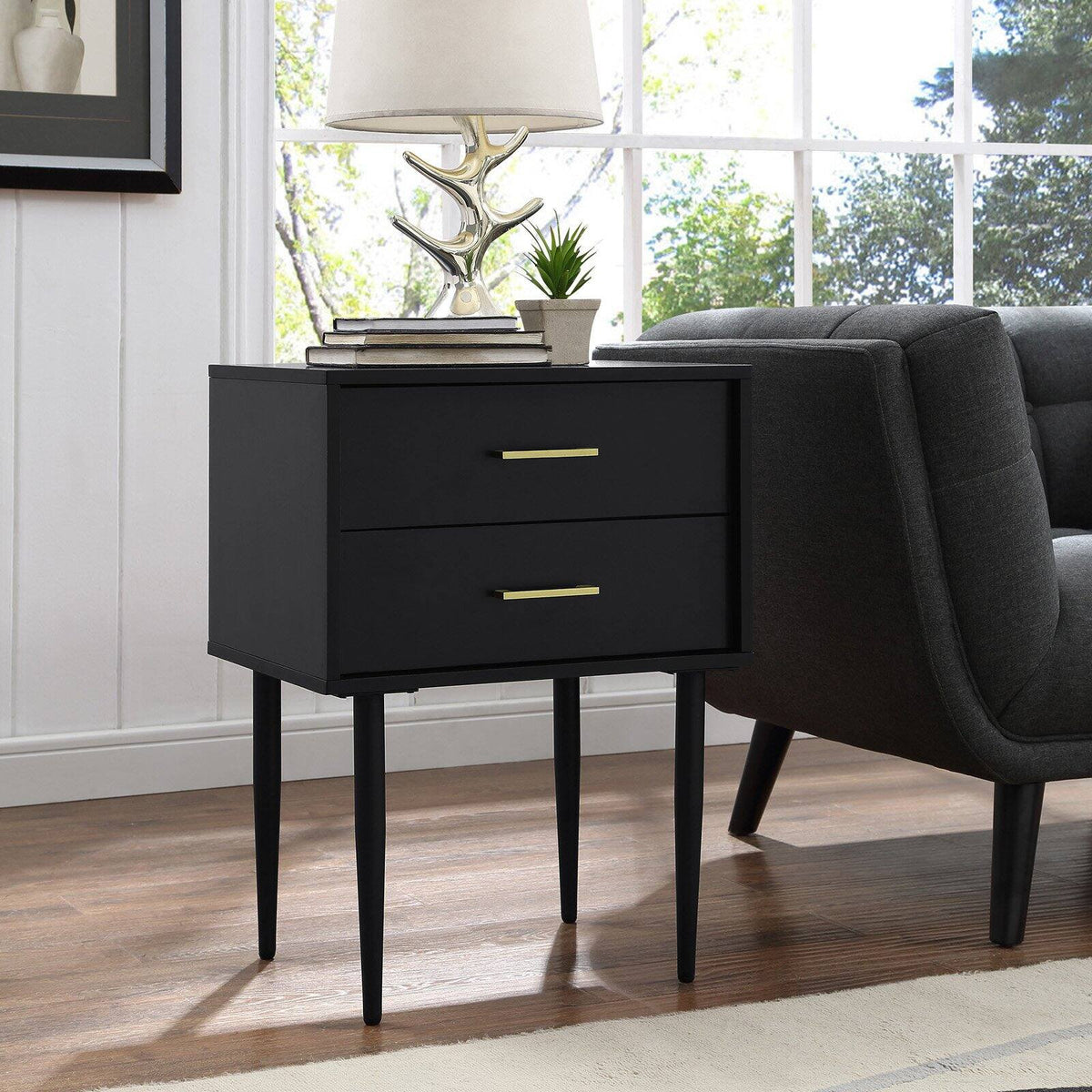 Modern Side Table with gold metal handles - Black – Salvage & Co Indy
