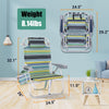 Beach Chair, Backpack Folding Chair with High Back Cooler Bag, 5-Position Reclining with Headrest, Armrest, Large Storage Pouch and Cup Holder (2-Pack Stripe)