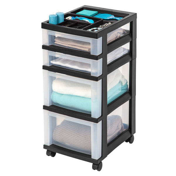4-Drawer Storage Cart with Organizer Top, Black